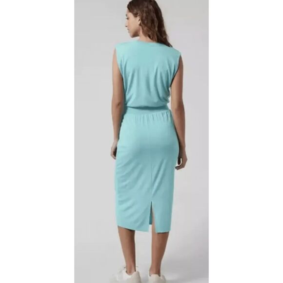 Athleta Santorini Cinch Midi Dress Turquoise Women's Size Small - Picture 2 of 10